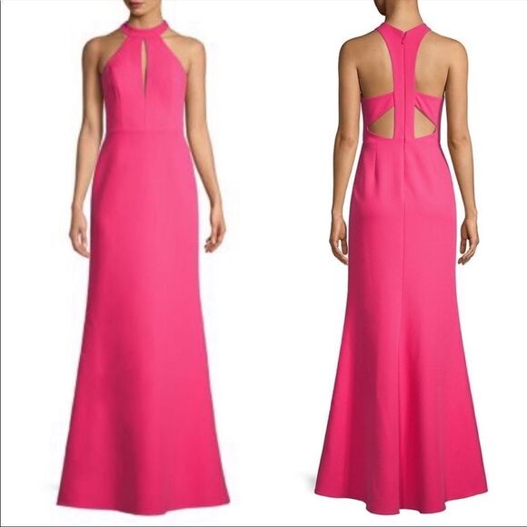 BCBGMAXAZRIA Sleeveless Keyhole Halter Gown  Maxi Dress Pink 0 - Picture 5 of 9